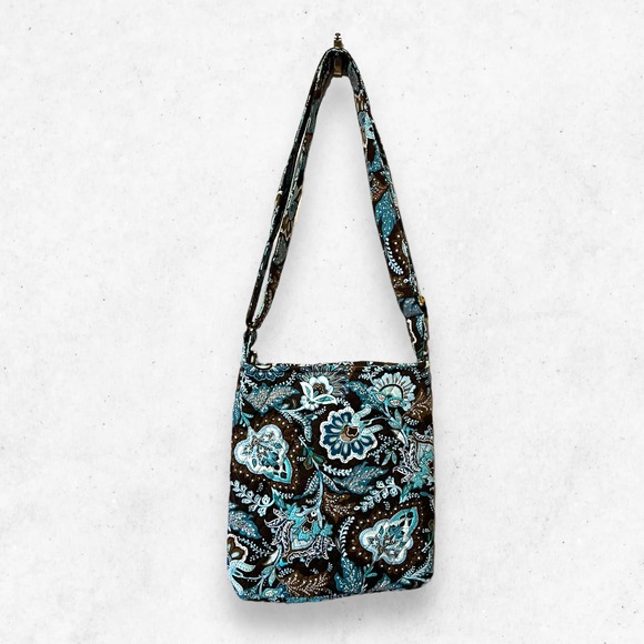 Vera‎ Bradley Mini Hipster Java Blue Brown Teal Retired Print Cross-Body Purse - Picture 2 of 9